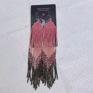 Handmade Pink Beaded Earrings 5”